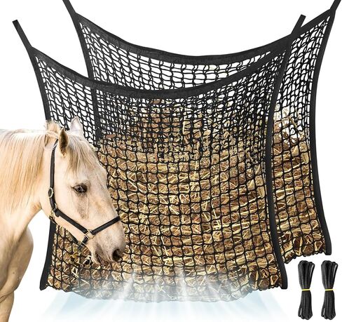 2 PCS Slow Feed Hay Net, Large Capacity Hay Bags for Horses, Easy-to-Hang Horse Feed Bag, Hay Nets for Horses as Horse Feeder for Full Day Feeding, Ideal for Horses Goat(31.5" x 35.1"-Black) in Kuwait