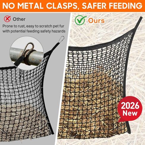 2 PCS Slow Feed Hay Net, Large Capacity Hay Bags for Horses, Easy-to-Hang Horse Feed Bag, Hay Nets for Horses as Horse Feeder for Full Day Feeding, Ideal for Horses Goat(31.5" x 35.1"-Black) in Kuwait