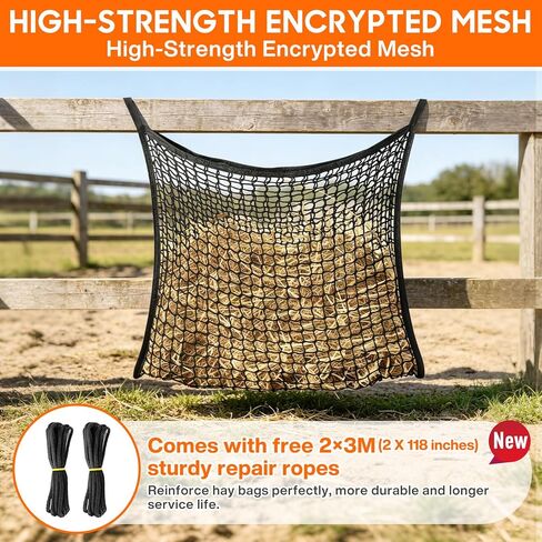 2 PCS Slow Feed Hay Net, Large Capacity Hay Bags for Horses, Easy-to-Hang Horse Feed Bag, Hay Nets for Horses as Horse Feeder for Full Day Feeding, Ideal for Horses Goat(31.5" x 35.1"-Black) in Kuwait