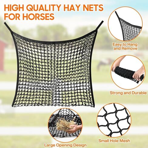 2 PCS Slow Feed Hay Net, Large Capacity Hay Bags for Horses, Easy-to-Hang Horse Feed Bag, Hay Nets for Horses as Horse Feeder for Full Day Feeding, Ideal for Horses Goat(31.5" x 35.1"-Black) in Kuwait