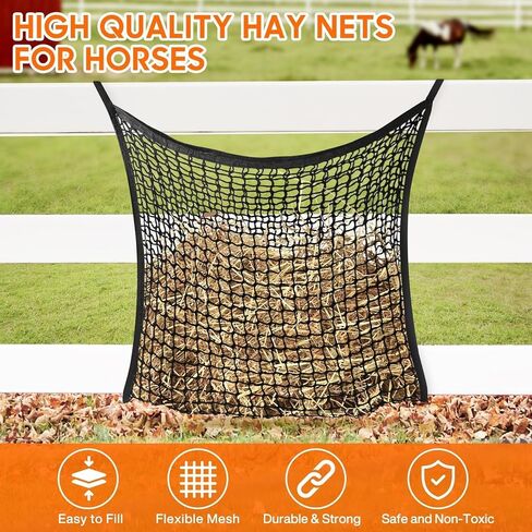 2 PCS Slow Feed Hay Net, Large Capacity Hay Bags for Horses, Easy-to-Hang Horse Feed Bag, Hay Nets for Horses as Horse Feeder for Full Day Feeding, Ideal for Horses Goat(31.5" x 35.1"-Black) in Kuwait