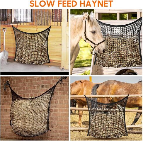 2 PCS Slow Feed Hay Net, Large Capacity Hay Bags for Horses, Easy-to-Hang Horse Feed Bag, Hay Nets for Horses as Horse Feeder for Full Day Feeding, Ideal for Horses Goat(31.5" x 35.1"-Black) in Kuwait