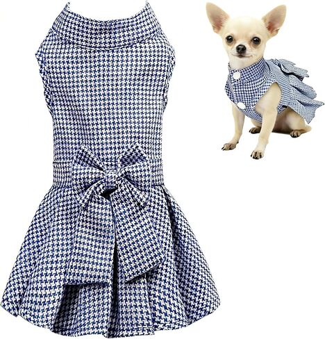 Classic Plaid Dog Dress with Bow Tie for Small Dogs Cats Girls, Cute Puppy Dresses Clothes with Bowknot Chihuahua French Bulldog Pet Apparel Outfits (Chestnut Brown, Large) in Kuwait