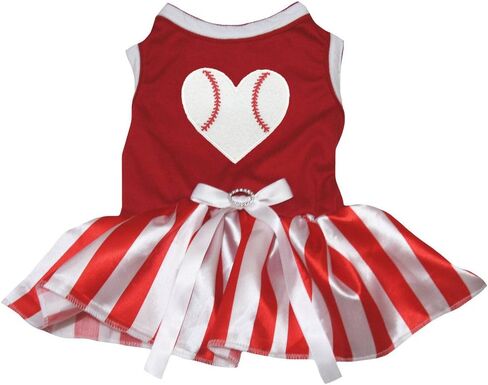 فستان Petitebella Baseball Heart Puppy Dog (مخطط/أبيض وأحمر، مقاس XX-Large) in Kuwait