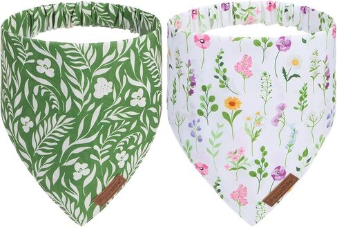 PAWCHIE Dog Bandanas 2 PCS, Reversible Pet Triangle Scarf Plaid Spring Floral Decoration Accessories for Small Medium Large Dogs Cats,Adjustable Soft Cute Pet Scarves for Girls and Boys,Spring Style S in Kuwait