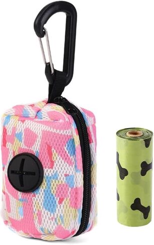 Fashionable Dog Poop Bag Holder Dog Poop Bag Dispenser for Leash,with Metal Carabiner Clip, Soft Mesh Design,One Roll 15 Bags Included,Candy Colors, 3.5 x 1.8 x 2.2 inches (Purple) in Kuwait