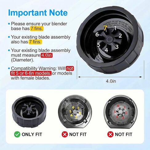 7 Fins Extractor Blade Assembly Compatible with Ninja Blender, 4 in Blender Blade Replacement for BN401 BN751 BN801 BL480 BL482 BL642 BL682 NN102 BL2012, with Hook Brush Rubber Gasket in Kuwait