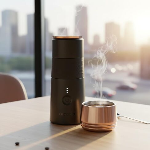 ماكينة صنع القهوة التركية المحمولة القابلة لإعادة الشحن من أركاديا جو - تعمل بمنفذ USB-C، مدمجة ولاسلكية، مثالية للاستخدام في الهواء الطلق، والسفر، والتخييم، وتخمير المكتب والمنزل (أسود ليلي) in Kuwait