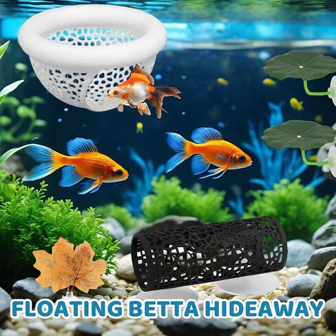 Betta Hammock, Betta Fish Tank Accessories, 6 Pcs Set Aquarium Floating Decor with Tunnel, Betta Fish Hammock and Resting Spots, Betta Floating Hide for Small Fish in Kuwait