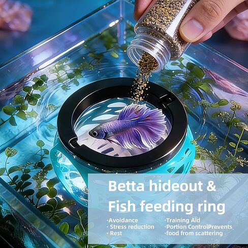 Floating Betta Hideout Cave for Aquarium, Multi-Function Resting Hammock & Shrimp Feeder with Fish Feeding Ring, Betta Fish Tank Accessories, Aquarium Decor & Fish Tank Decor（Ice Blue） in Kuwait