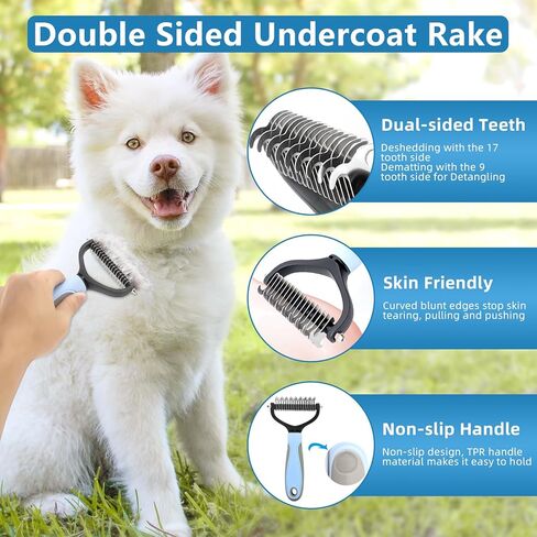Dog Brush Dog Grooming Kit 7PCS Dog Brush for Shedding-Dog Brushes for Grooming, Dematting Comb for Dogs, Cat Nail Clipper with Nail File, Flea Comb, Pet Comb, Pet Bath Brush-Blue in Kuwait
