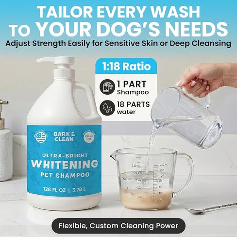Ultra Bright Whitening Shampoo for Dogs - 1 Gallon with a Pump, 18:1 Dilution - Made with Aloe, Coconut, and Color Enhancing Blue Tint for a Bright and Vibrant Coat in Kuwait