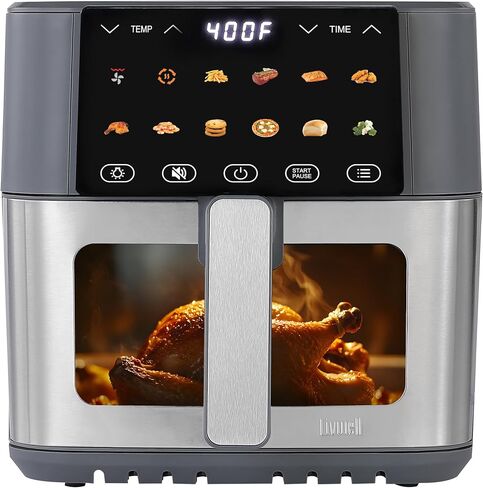 LIVWELL Smart Touch 8-Quart Air Fryer with LED Touch Screen & Stainless Steel Glass Window Basket | 12 Presets, PFOA & PFAS-Free | Grey with Stainless Steel Accents in Kuwait