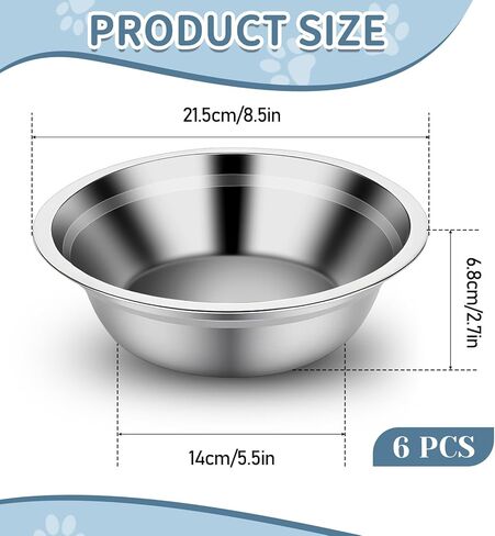 6-Pack Stainless Steel Dog Bowls, 8.26" Metal Food and Water Dish, Replacement Metal Pet Puppy Food Water Bowl Set Suit Dishwasher Safe for Small Medium Large Dogs Cats in Kuwait