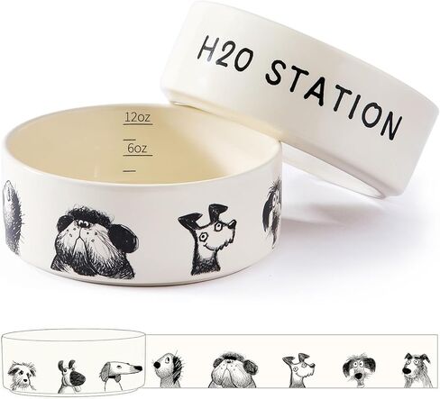 Ceramic Cute Dog Bowl with Non-Slip Ring - 6.5 Cups, Heavy-Duty Stoneware Bowl, Pet Feeding, Microwave and Dishwasher Safe-Derpy-L (Single Bowl) in Kuwait