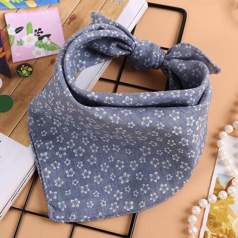Dog Bandanas Cat Cute Soft Cotton Puppy Flowers Scarfs Washable Daily Handkerchief Comfortable Gifts, Adjustable Accessories for Small Medium Large Pup Pet (Blue) in Kuwait