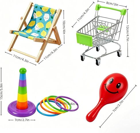 DRESSO 4 PCS Parrot Intelligence Toy, Bird Training Toys Sets for Parakeet, Bird Puzzles Toy for Cockatiel Conure Lovebird, Shopping Cart, Perch Chair, Small Sand Hammer, Ring Stacker Toy in Kuwait