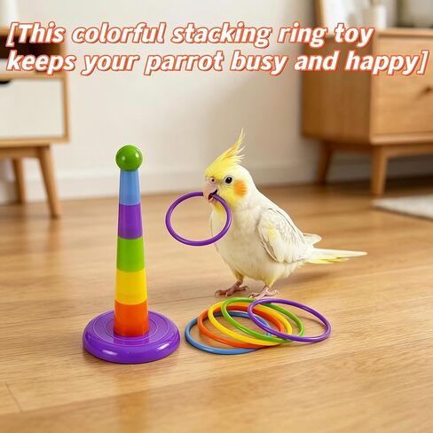 DRESSO 4 PCS Parrot Intelligence Toy, Bird Training Toys Sets for Parakeet, Bird Puzzles Toy for Cockatiel Conure Lovebird, Shopping Cart, Perch Chair, Small Sand Hammer, Ring Stacker Toy in Kuwait