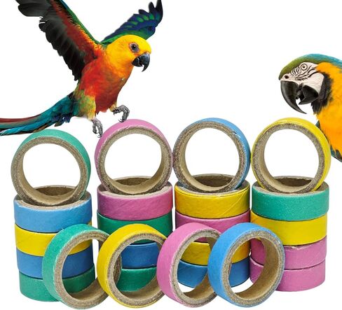 24 قطعة من ألعاب مضغ الخبز للطيور للببغاوات، ألعاب مضغ تمزيق الورق المقوى الملون، آمنة ومتينة لقفص الطيور للببغاوات والكوكاتيل والكونيور in Kuwait