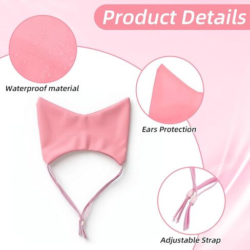 Adjustable Pet Shower Cap, Waterproof Cat Bath Cap with Cute Ears, Reusable Dog Ear Protection for Cats Dogs Small Pets Kitten Puppy, Pink in Kuwait