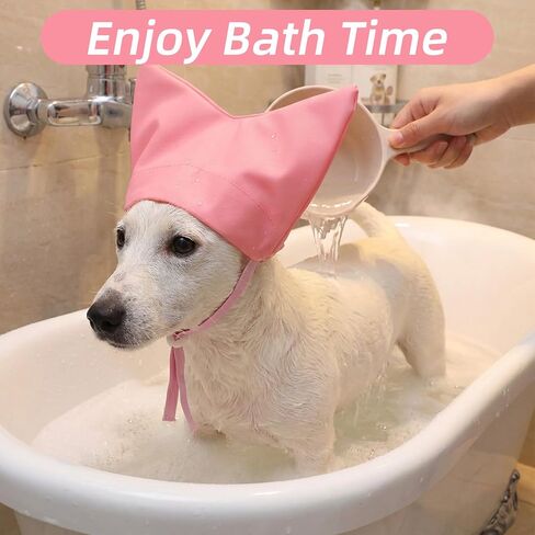 Adjustable Pet Shower Cap, Waterproof Cat Bath Cap with Cute Ears, Reusable Dog Ear Protection for Cats Dogs Small Pets Kitten Puppy, Pink in Kuwait