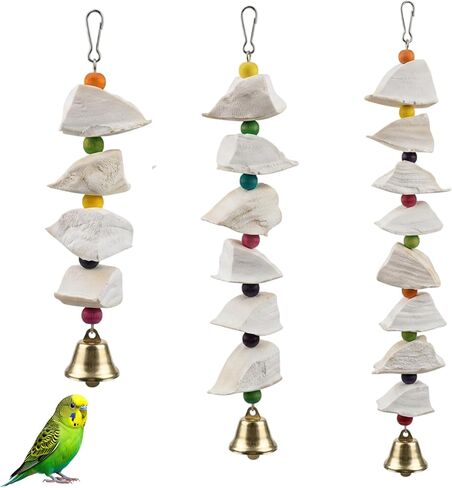 3PCS Cuttlebone for Birds, Natural Calcium Supplement and Beak Maintenance, Mental Stimulation and Cage Enrichment, Cuttlefish Bone Strings with Metal Hooks for Small Medium Birds in Kuwait