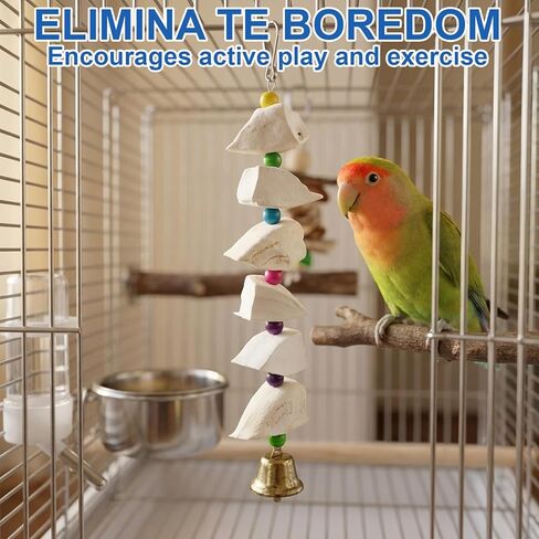 3PCS Cuttlebone for Birds, Natural Calcium Supplement and Beak Maintenance, Mental Stimulation and Cage Enrichment, Cuttlefish Bone Strings with Metal Hooks for Small Medium Birds in Kuwait