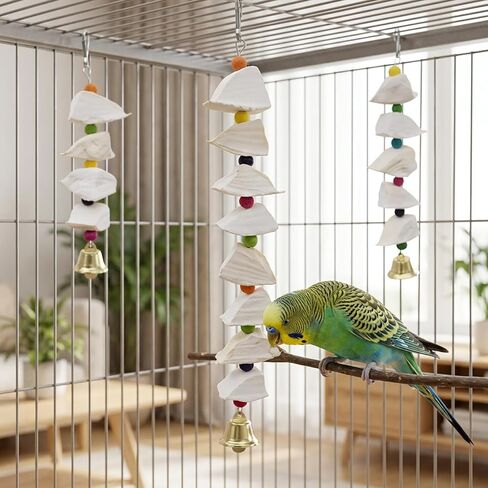 3PCS Cuttlebone for Birds, Natural Calcium Supplement and Beak Maintenance, Mental Stimulation and Cage Enrichment, Cuttlefish Bone Strings with Metal Hooks for Small Medium Birds in Kuwait