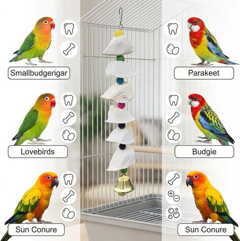 3PCS Cuttlebone for Birds, Natural Calcium Supplement and Beak Maintenance, Mental Stimulation and Cage Enrichment, Cuttlefish Bone Strings with Metal Hooks for Small Medium Birds in Kuwait