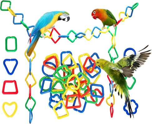 40Pcs Plastic Chain Links Toy, Random Shape & Color Link, Sugar Glider Cage Accessories & Bird Toys with Hooks for Climbing Swing, Multi-Color Multi-Shape in Kuwait