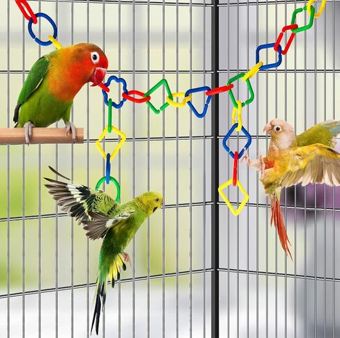40Pcs Plastic Chain Links Toy, Random Shape & Color Link, Sugar Glider Cage Accessories & Bird Toys with Hooks for Climbing Swing, Multi-Color Multi-Shape in Kuwait