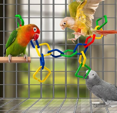 40Pcs Plastic Chain Links Toy, Random Shape & Color Link, Sugar Glider Cage Accessories & Bird Toys with Hooks for Climbing Swing, Multi-Color Multi-Shape in Kuwait