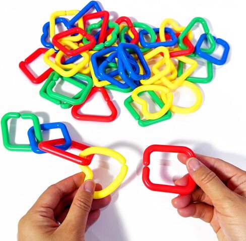 40Pcs Plastic Chain Links Toy, Random Shape & Color Link, Sugar Glider Cage Accessories & Bird Toys with Hooks for Climbing Swing, Multi-Color Multi-Shape in Kuwait