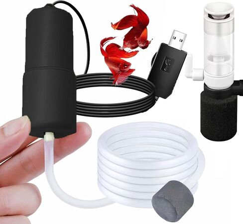 مضخة هواء أكسجين قابلة للتعديل USB لحوض السمك، مضخة هواء صغيرة هادئة مع فلتر إسفنجي صغير واحد، 1 حجر هواء لخزان أسماك الشيرمب نانو ونقل الأسماك المائية PA153-2 in Kuwait