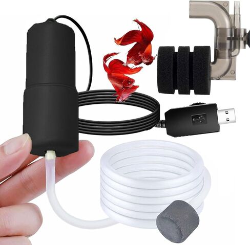 USB Adjustable Oxygen Air Pump for Aquarium, Quiet Mini Air Pump with 1 Mini Single Sponge Filter, 1 Air Stone for Shirmp Nano Fish Tank & Transporting Aquatic PA153-2 in Saudi Arabia