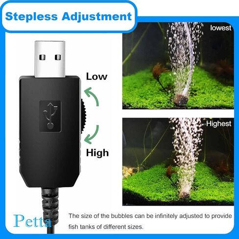 USB Adjustable Oxygen Air Pump for Aquarium, Quiet Mini Air Pump with 1 Mini Single Sponge Filter, 1 Air Stone for Shirmp Nano Fish Tank & Transporting Aquatic PA153-2 in Saudi Arabia