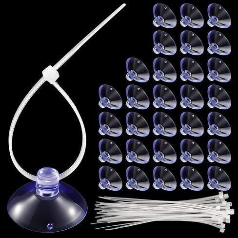 30 Pcs Aquarium Suction Cups with 30 Pcs Adjustable Zip Ties, Clear Fish Tank Small Suction Cups, Mini Suctions Cup for Aquarium, Plants, Planter, Moss, Shrimp Nest in Kuwait