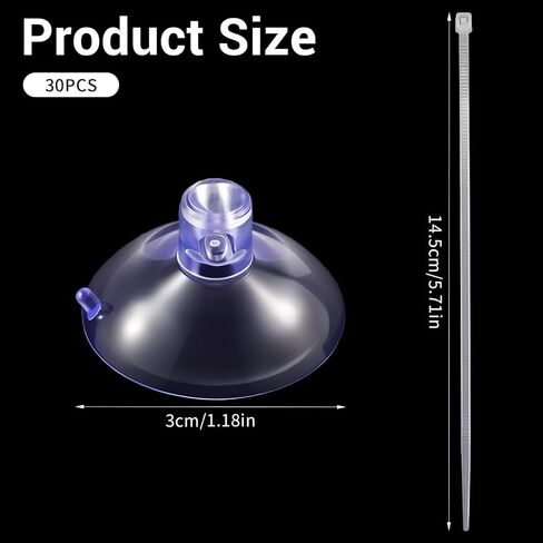 30 Pcs Aquarium Suction Cups with 30 Pcs Adjustable Zip Ties, Clear Fish Tank Small Suction Cups, Mini Suctions Cup for Aquarium, Plants, Planter, Moss, Shrimp Nest in Kuwait