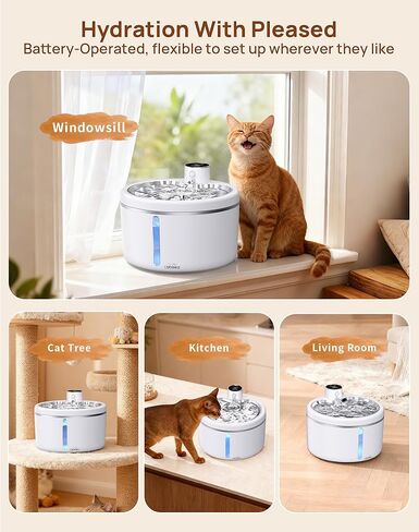 Wireless Cat Water Fountain [with Stainless Steel Tray], 102oz/3L Pet Fountain for Cats Inside, Cat Fountain for Drinking with Motion Sensor, Ultra Quiet for Small Animals-[BPA-Free] (102oz+2Filters) in Kuwait
