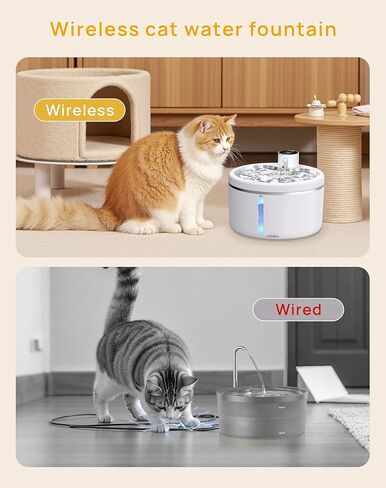 Wireless Cat Water Fountain [with Stainless Steel Tray], 102oz/3L Pet Fountain for Cats Inside, Cat Fountain for Drinking with Motion Sensor, Ultra Quiet for Small Animals-[BPA-Free] (102oz+2Filters) in Kuwait