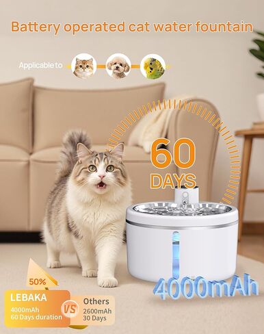 Wireless Cat Water Fountain [with Stainless Steel Tray], 102oz/3L Pet Fountain for Cats Inside, Cat Fountain for Drinking with Motion Sensor, Ultra Quiet for Small Animals-[BPA-Free] (102oz+2Filters) in Kuwait