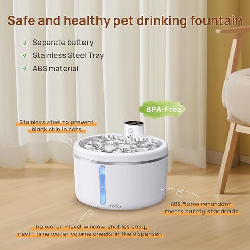 Wireless Cat Water Fountain [with Stainless Steel Tray], 102oz/3L Pet Fountain for Cats Inside, Cat Fountain for Drinking with Motion Sensor, Ultra Quiet for Small Animals-[BPA-Free] (102oz+2Filters) in Kuwait