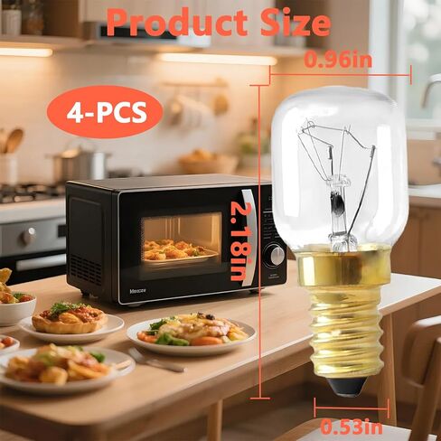 4 قطع WPW10412711 لمبات فرن الميكروويف، E14 25W 2700K 110V ~ 130V لمبات الميكروويف، مناسبة للدوامة، Maytag، Amana، IKEA AP6021092 PS11754413 EAP11754413 لمبة مقاومة لدرجة الحرارة العالية 300 درجة مئوية in Kuwait