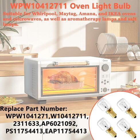 4 قطع WPW10412711 لمبات فرن الميكروويف، E14 25W 2700K 110V ~ 130V لمبات الميكروويف، مناسبة للدوامة، Maytag، Amana، IKEA AP6021092 PS11754413 EAP11754413 لمبة مقاومة لدرجة الحرارة العالية 300 درجة مئوية in Kuwait