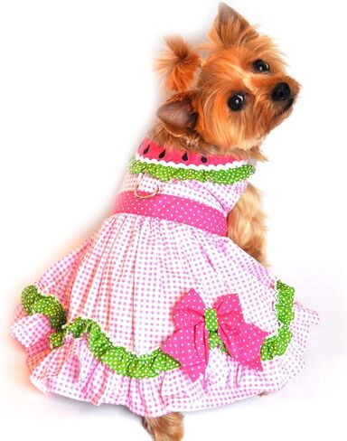 فستان بحزام للكلاب بتصميم البطيخ مع مقود متطابق بمقاسات S - M (متوسط) من DOGGIE DESIGN in Kuwait