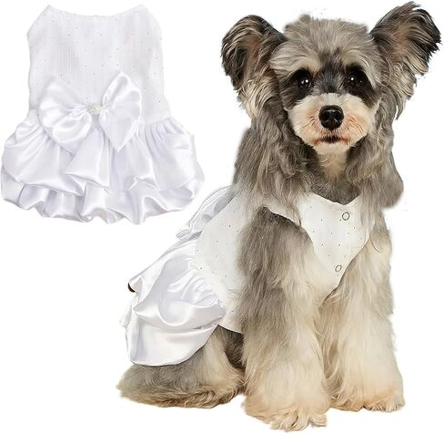Dog Dress Pet Wedding Dress Princess Puppy Birthday Party Outfit Formal Apparel Girl for Small Medium Dogs Cats (White, Small) in Kuwait