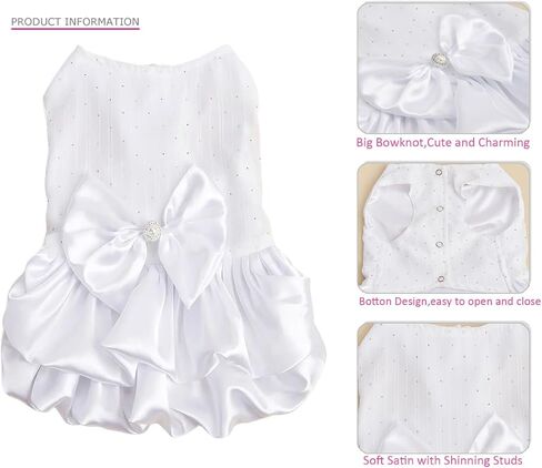Dog Dress Pet Wedding Dress Princess Puppy Birthday Party Outfit Formal Apparel Girl for Small Medium Dogs Cats (White, Small) in Saudi Arabia