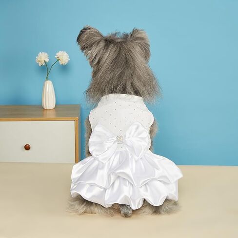 Dog Dress Pet Wedding Dress Princess Puppy Birthday Party Outfit Formal Apparel Girl for Small Medium Dogs Cats (White, Small) in Saudi Arabia