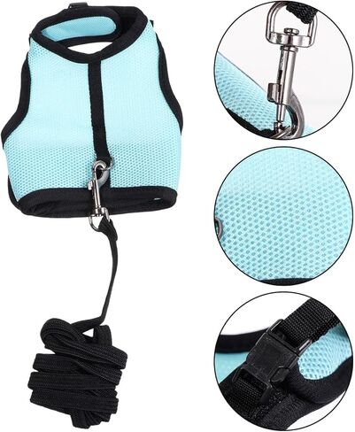 ERINGOGO Small Pet Harness Vest Leash for Rabbits, Blue L Size, Soft Breathable Pet Traction Rope for Outdoor Walking and Control in Kuwait