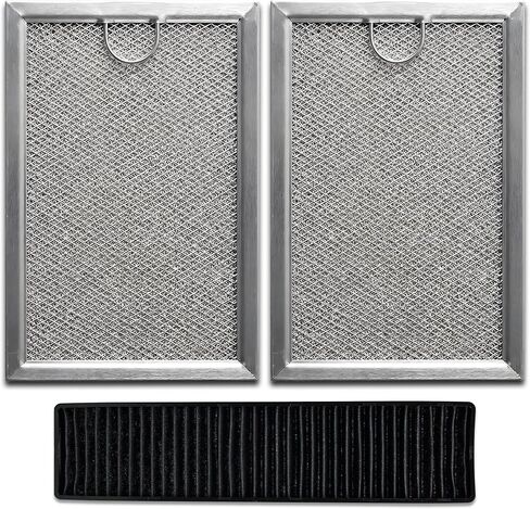 مجموعة مرشحات الميكروويف المكونة من 3 قطع تناسب GE JVM7195SK6SS، PNM9216SK5SS، JVM7195EK5ES JNM7196DK5BB، JVM7195DK5WW، JNM7196SK6SS - جزء بديل لشحوم فرن الميكروويف وفلتر الفحم، شبكة من الألومنيوم in Kuwait
